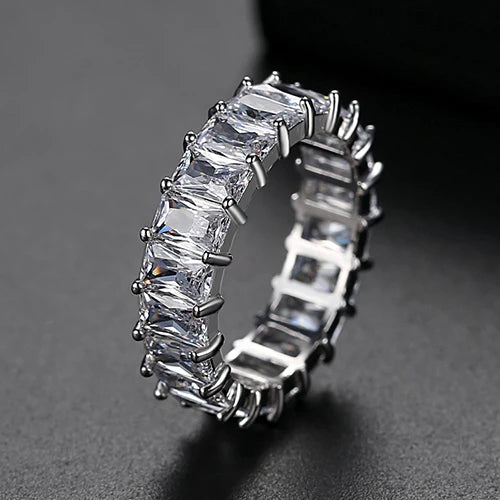 Rainbow Gemstone Eternity Band Ring Zircon Stone Cubic Zirconia CZ Fashion Gold Baguette Diamond Eternity Ring for Women