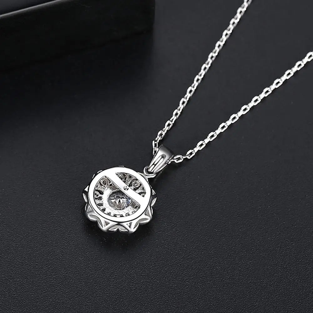 CZCITY Elegent Cubic Zircon Flower Round Pendant of Gold Plating Necklace for Woman Engagement Jewelry