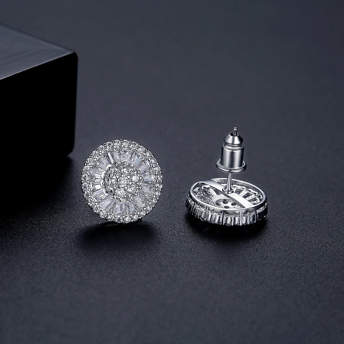 CZCITY Wholesale Brand New Design Pure Clear Cubic Zircon Micro Pave Women Luxury Wedding Bridal Round Stud Earrings