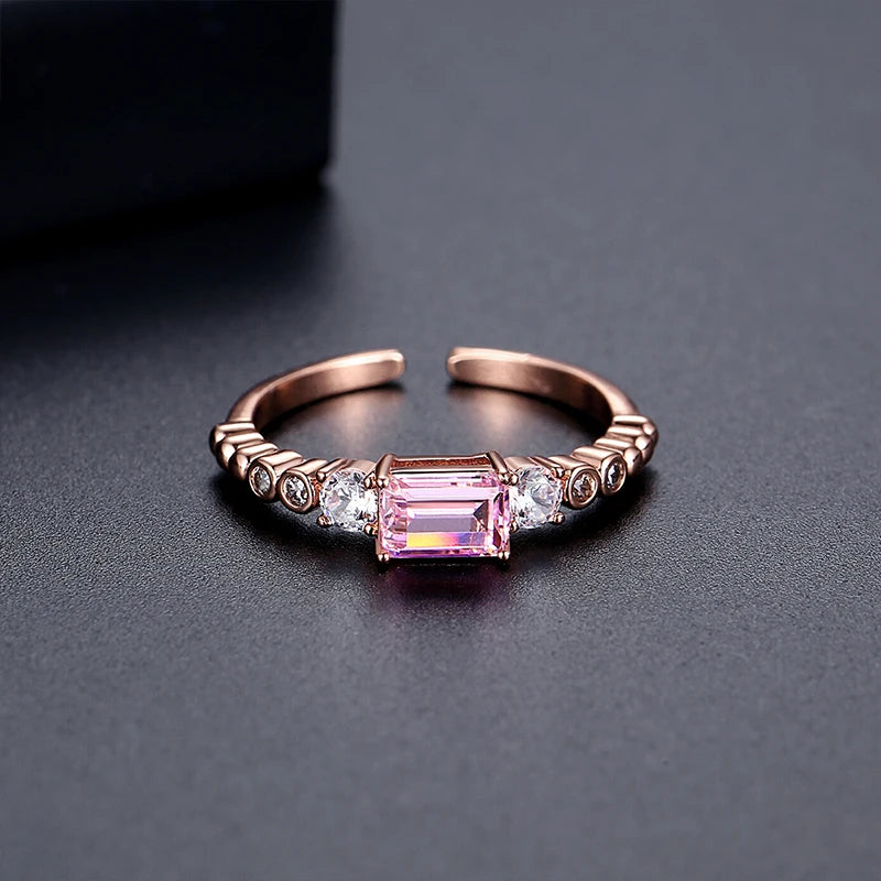 LUOTEEMI New Design Pink and Green Trendy Fashion Thin Japanese Women Open Adjustable Finger Rings Daily Wear Hand Jewelry