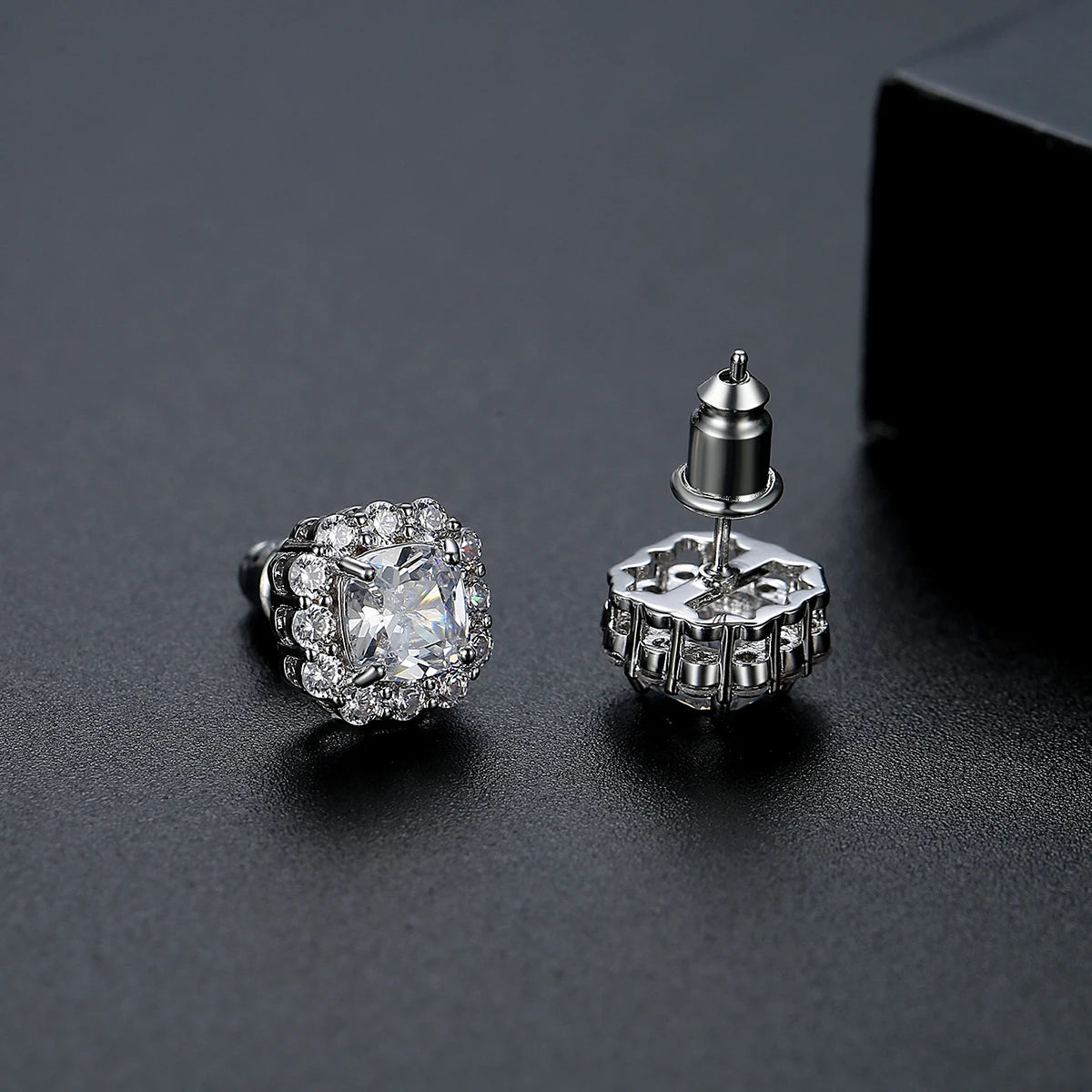 CZCITY Luxury Woman Trendy Elegant Popular Earring Zirconia Quadrate Engagement Wedding Jewelry Stud Earrings