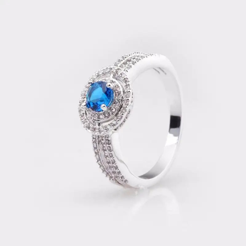 LUOTEEMI Rhodium White Gold Plated Bridal Wedding Sparkling Cubic Zirconia Micro Pave Engagement Wedding Halo Ring
