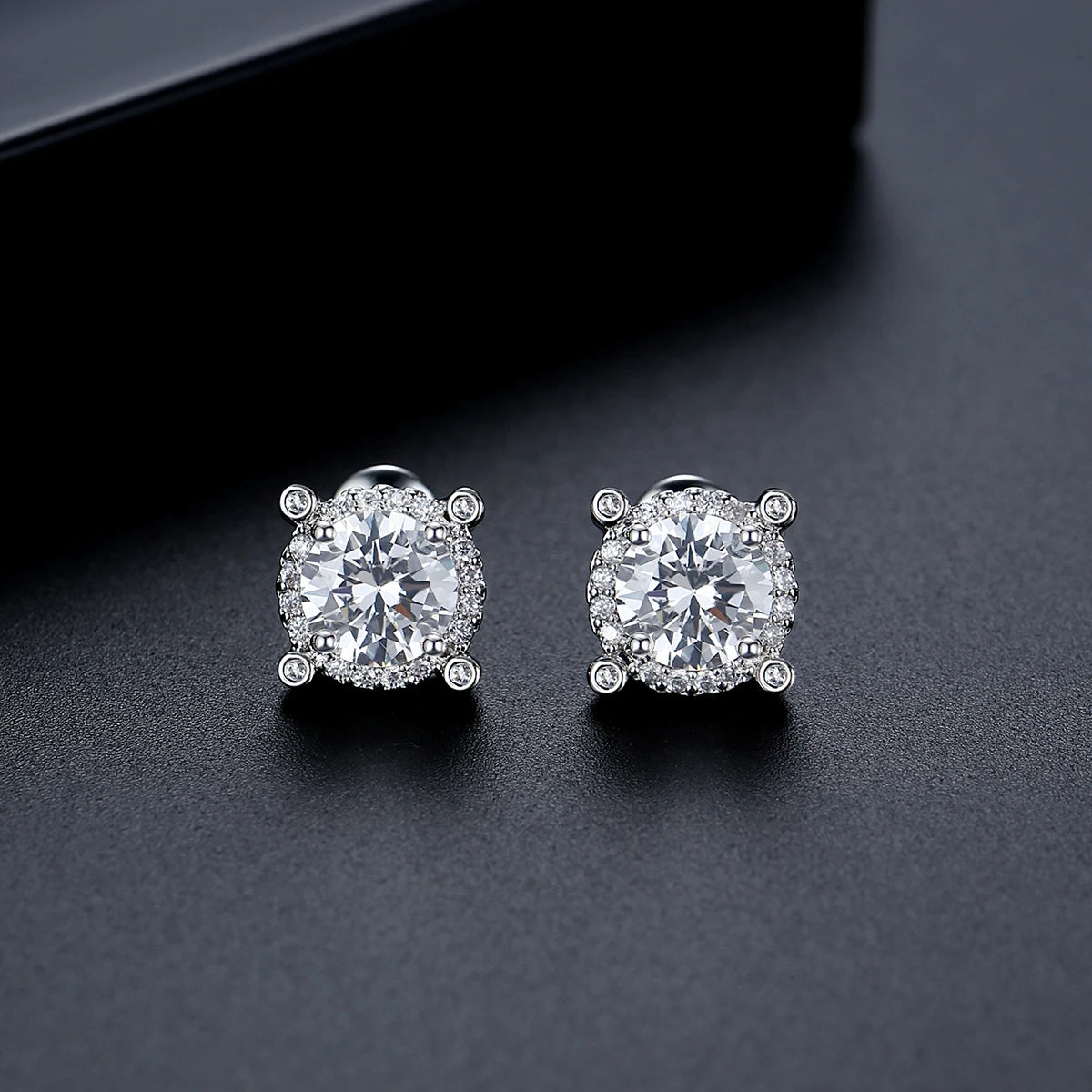 CZCITY Shinning Cubic Zirconia Big Round Halo Stud Earrings Rhodium White Gold Plated Fashion Zircon Earrings