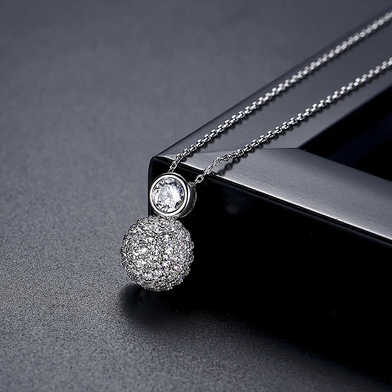 LUOTEEMI New Classic Design Korean Trendy Tiny Zircon CZ Paved Girls Ball Jewelry Link Chain Pendant Necklace for Girls
