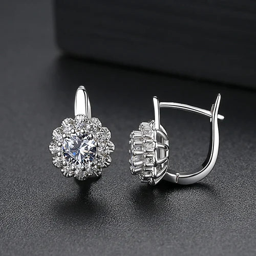 CZCITY Fashion 18k Gold Women Earrings New Cubic Zirconia Flower Huggie Earrings