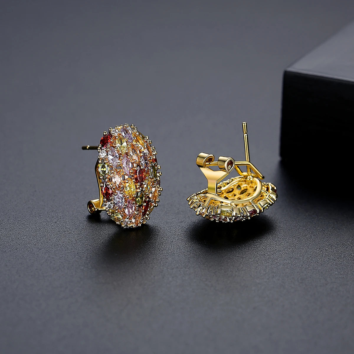 CZCITY Jewelry New Multi-color Marquise-cut a AA Cubic Zirconia Micro Paved Egg Shape Women Fashion Cuff Stud Earrings