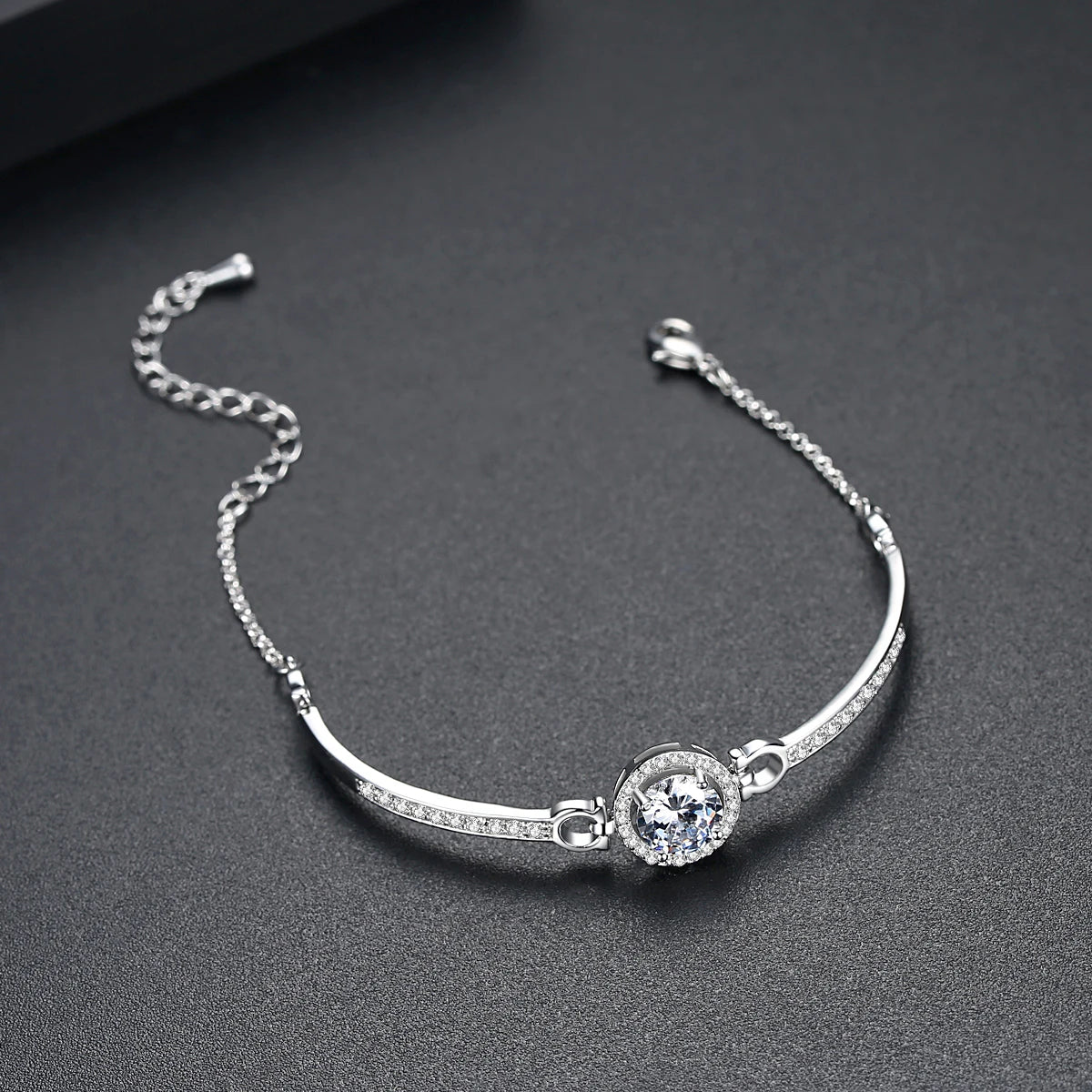 CZCITY New coming Rhodium White Gold Plated Brass Bangles Top Quality Hearts and Arrows Cut Zircon Bangle