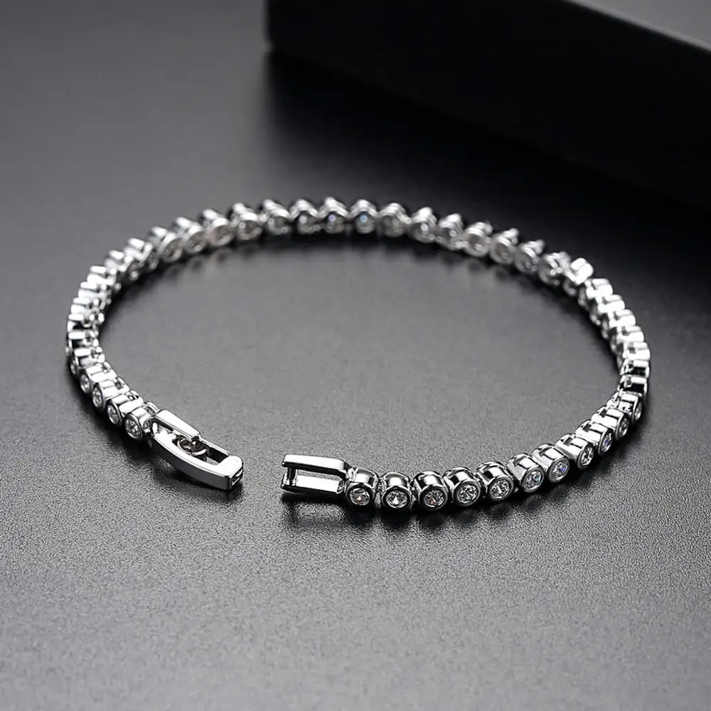 CZCITY Wholesale Luxury Rhodium White Plated Genuine Round Clear CZ Bridal Wedding Women Tennis Chain Bracelet