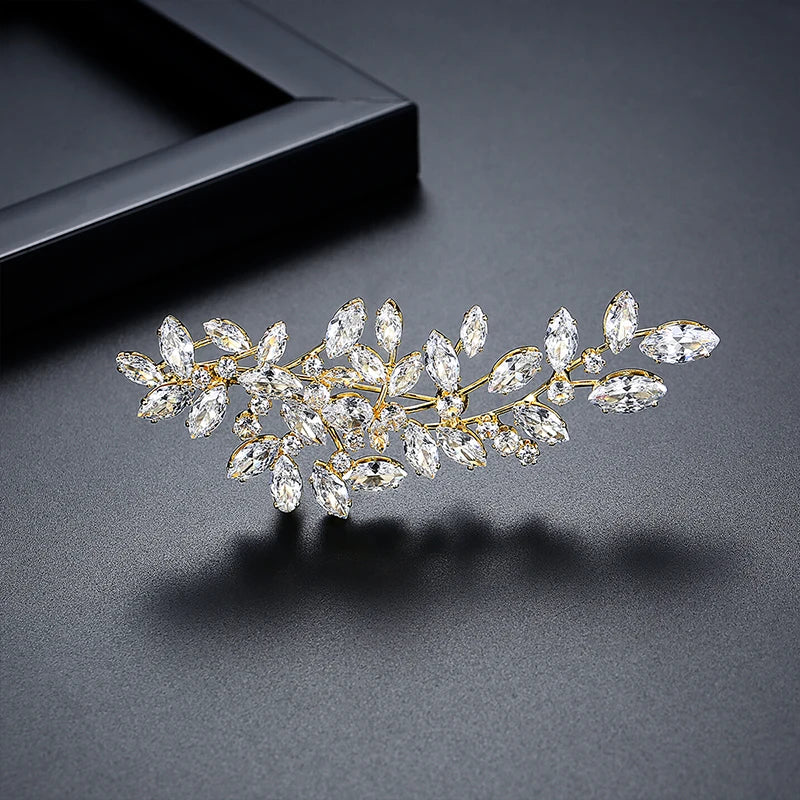 LUOTEEMI Clear Cubic Zirconia Leaves Shape Women Elegant Big Brooch White Gold Plated High Quality Jewellery for Women