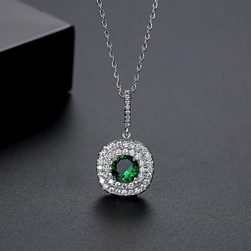 CZCITY Brand Luxury Women Exquisite Rhodium Plated Inlay a AA Top Quality Zircon Wedding Bridal Pendant Necklace Wholesale