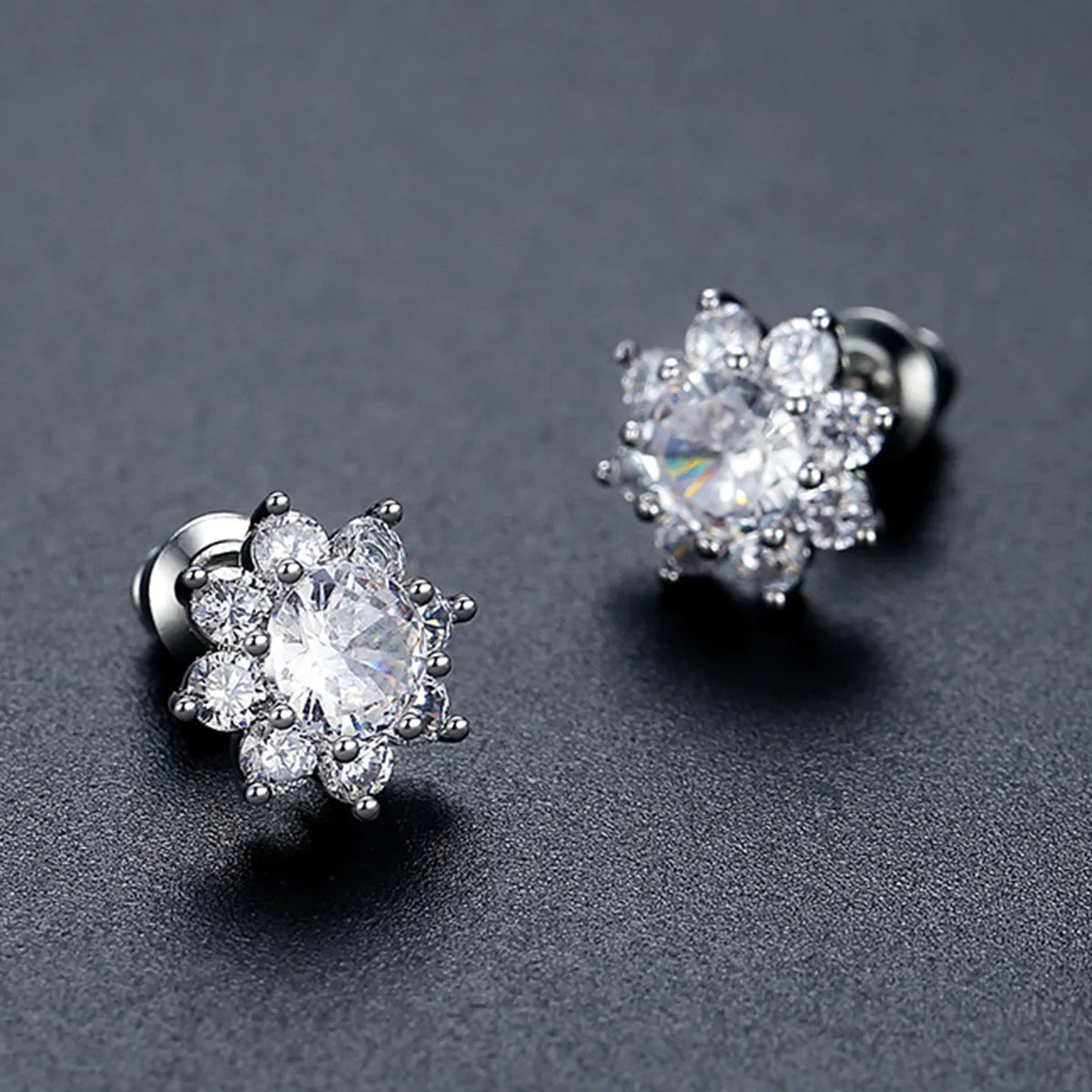 CZCITY Fashion Wholesale a AA Cubic Zircon Flower Cute Stud Earrings Diamond Female Wedding Party Stud Earrings for Women