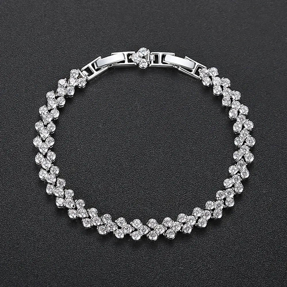 CZCITY Plain Paved 3A Cubic Zirconia Bracelet of Cut Stone Design for Woman Daily Wearing Jewelry