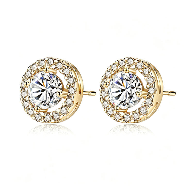 CZCITY Jewelry JEANS Brand Wholesale Hearts & Arrows Cut Top Quality 0.75 Carat Women Wedding Round Halo CZ Stud Earrings