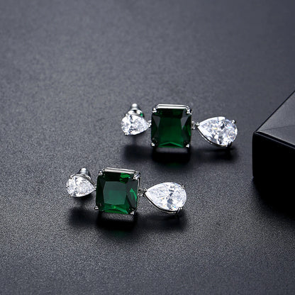 LUOTEEMI Elegant Green Crystal Clear Zircon Geometric Drop Brass Copper Earrings Luxury Party Gifts Big Ear Ring for Women