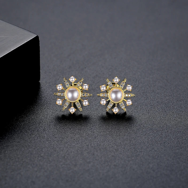 CZCITY Jewelry Earing Lady Woman Fashion Stud Big Statement 2025 CZ Pave Hot Sale Pearl and Flower Earrings