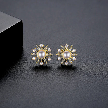 CZCITY Jewelry Earing Lady Woman Fashion Stud Big Statement 2025 CZ Pave Hot Sale Pearl and Flower Earrings