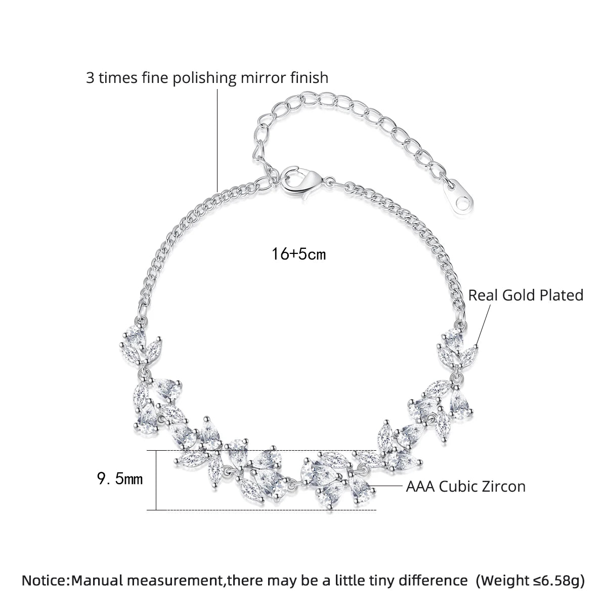 CZCITY Fashion Jewelry Charm Luxury Girl Korean Bling Iced Out Link Flower Cubic Zirconia Woman Chain Bracelet