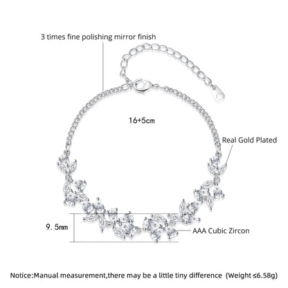 CZCITY Fashion Jewelry Charm Luxury Girl Korean Bling Iced Out Link Flower Cubic Zirconia Woman Chain Bracelet
