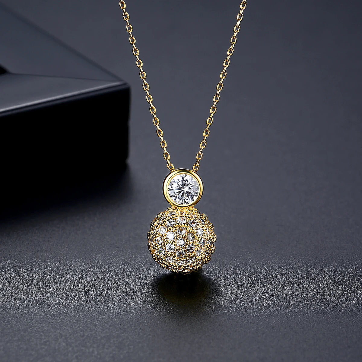 LUOTEEMI New Classic Design Korean Trendy Tiny Zircon CZ Paved Girls Ball Jewelry Link Chain Pendant Necklace for Girls