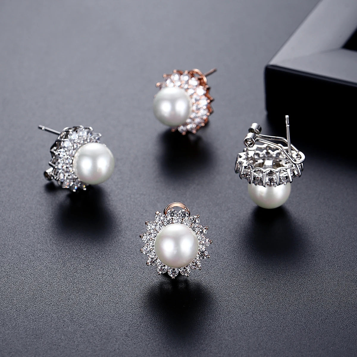 LUOTEEMI Wholesale Fashion Jewelry Wedding Rhodium Gold Plated Flower Shape Synthetic Pearl Women French Clip Stud Earrings
