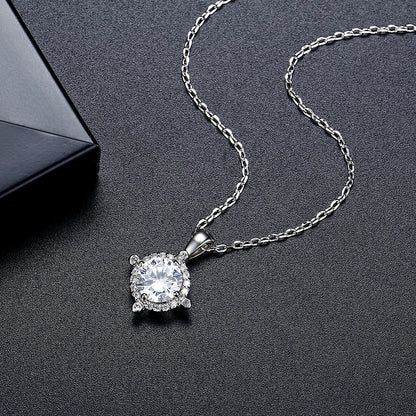 LUOTEEMI Delicate Women Small Round Shape Brass Rhodium Plated Zircon Stone Stud Earrings Pendant Chain Necklace Jewelry Sets