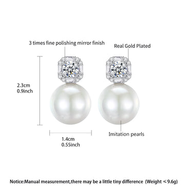LUOTEEMI Luxury Cubic Zirconia Sugar Girl Lovely Big White Imitation Round Pearl Stud Earrings Rhodium Plated Jewelry
