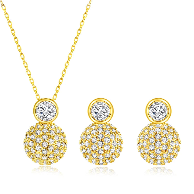 LUOTEEMI Tiny Cubic Zirconia Round Ball Classic Design Earrings and Necklace Jewelry Sets for Women High Quality Jewellery Gifts