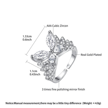 LUOTEEMI Layered Big Fashion Cubic Zirconia Butterfly Adjustable Party Elegant Finger Rings for Girls Luxury Hand Jewellery