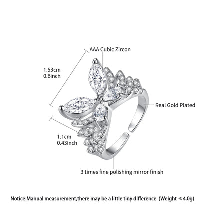 LUOTEEMI Layered Big Fashion Cubic Zirconia Butterfly Adjustable Party Elegant Finger Rings for Girls Luxury Hand Jewellery