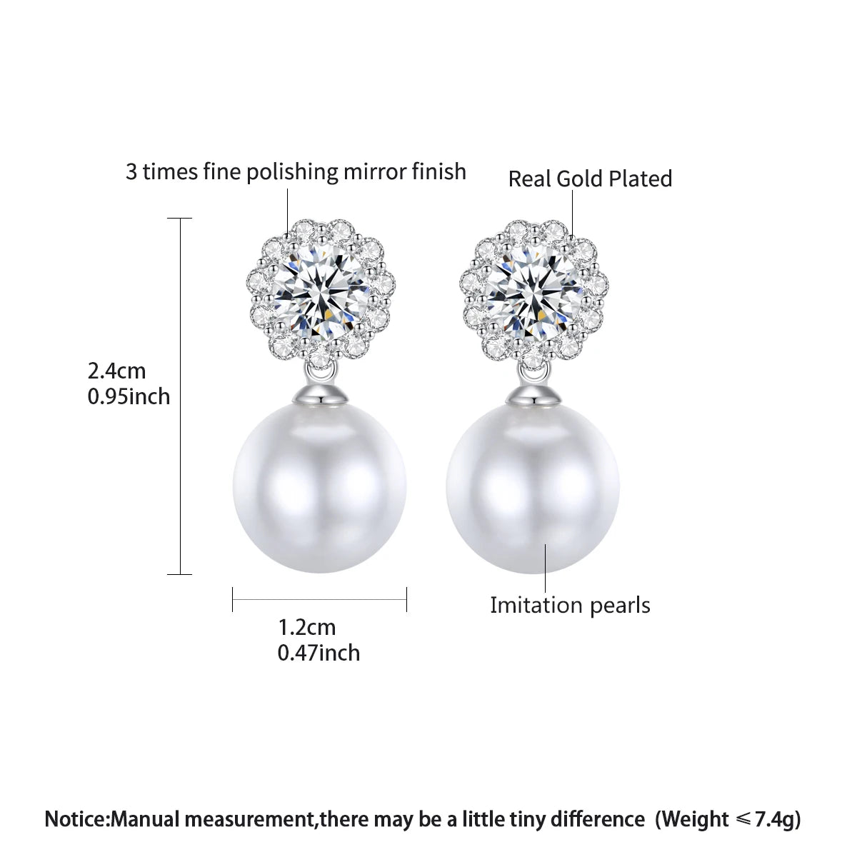 LUOTEEMI Luxury Cubic Zirconia Flower Big White Pearl Bridal Annivery Wedding Drop Earrings for Lady Rhodium Plated CZ Earrings