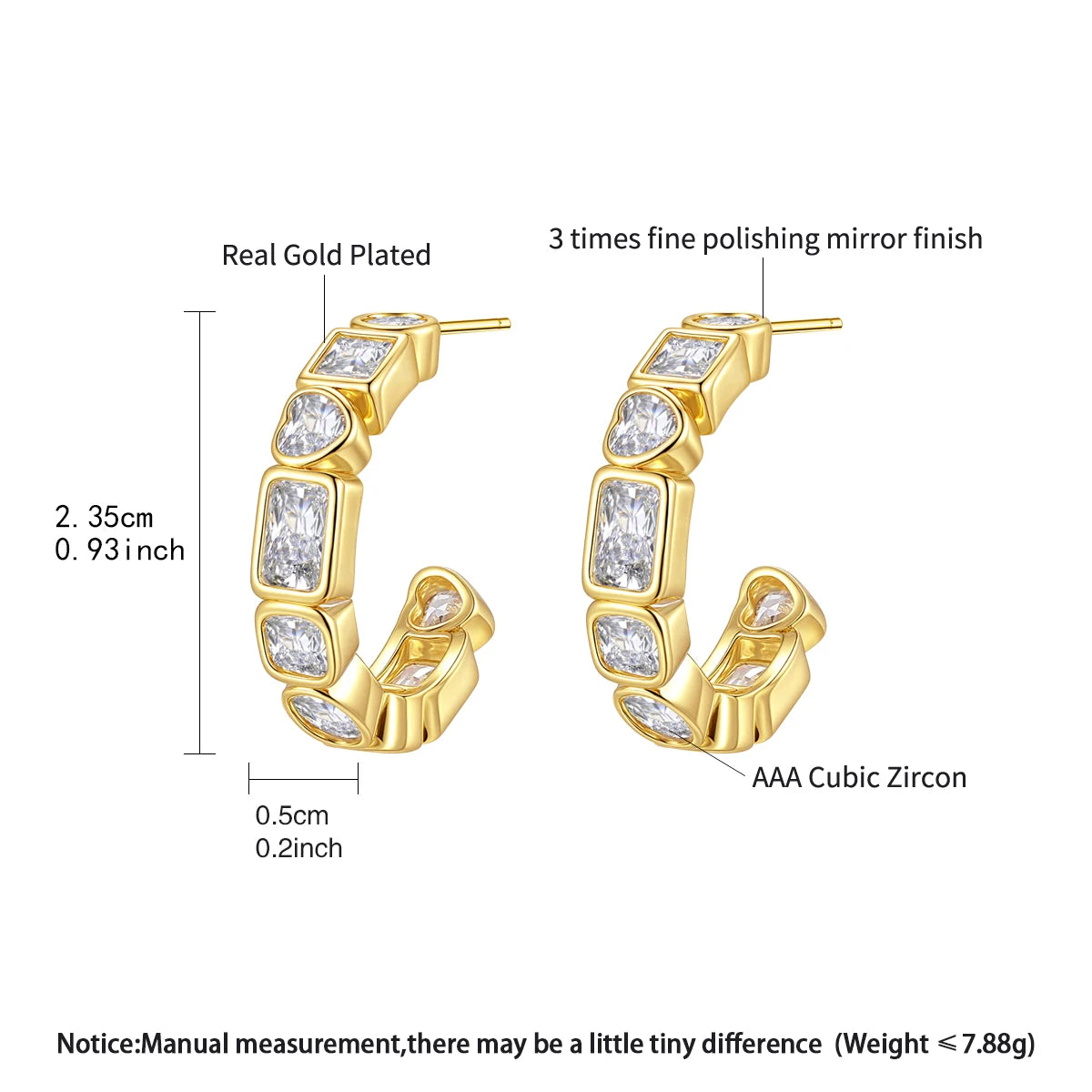 CZCITY Fashion Jewelry Lady Women's Hoop Zircon Korean Cute Geometric Clip On Earing Trendy Hoop Earrings