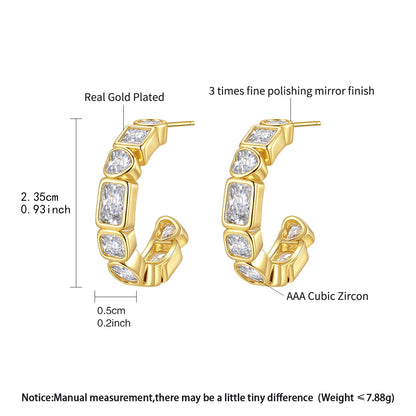 CZCITY Fashion Jewelry Lady Women's Hoop Zircon Korean Cute Geometric Clip On Earing Trendy Hoop Earrings