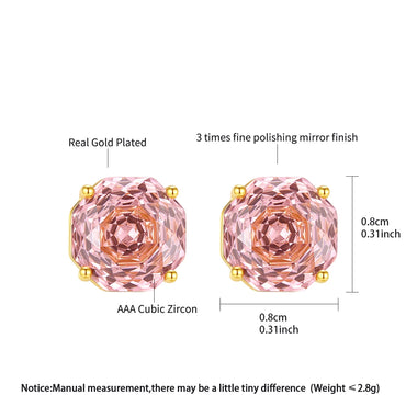 CZCITY Millennium Rose Cut Octagonal Zircon Clear and Pink Classic Style Small Stud Earrings for Women New Fashion