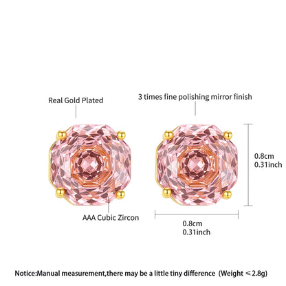 CZCITY Millennium Rose Cut Octagonal Zircon Clear and Pink Classic Style Small Stud Earrings for Women New Fashion