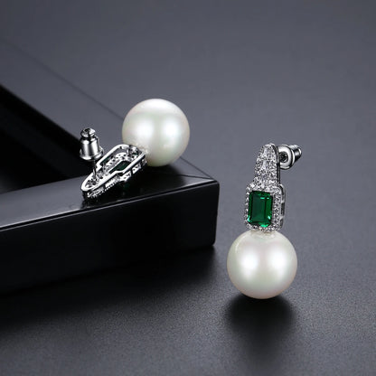 LUOTEEMI Luxury Statement Women Cubic Zirconia Big Glass Imitation Pearl Korean Fashion Zircon Stud Earrings for Party Gifts