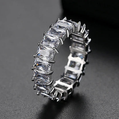 Rainbow Gemstone Eternity Band Ring Zircon Stone Cubic Zirconia CZ Fashion Gold Baguette Diamond Eternity Ring for Women