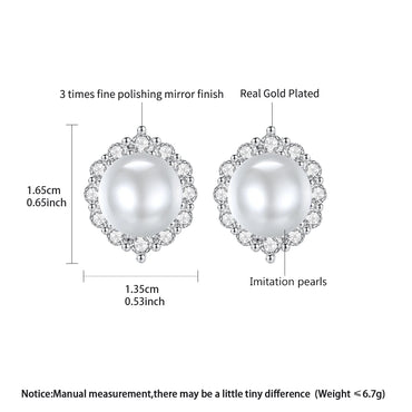 LUOTEEMI Delicate Japanese Women Trendy Big White Pearl Clear CZ Party Gifts Stud Earrings Vintage Style Ear Studs for Lady