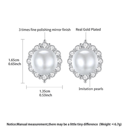 LUOTEEMI Delicate Japanese Women Trendy Big White Pearl Clear CZ Party Gifts Stud Earrings Vintage Style Ear Studs for Lady