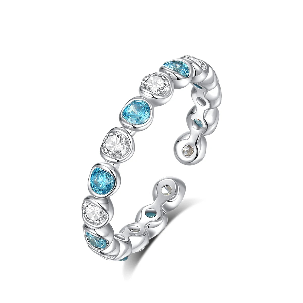 CZCITY Sea Blue and Clear Round CZ Geometric Round Stone Finger Ring for Girls Ladies Fashion Jewelry Daily Wear Rings