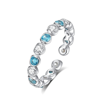 CZCITY Sea Blue and Clear Round CZ Geometric Round Stone Finger Ring for Girls Ladies Fashion Jewelry Daily Wear Rings