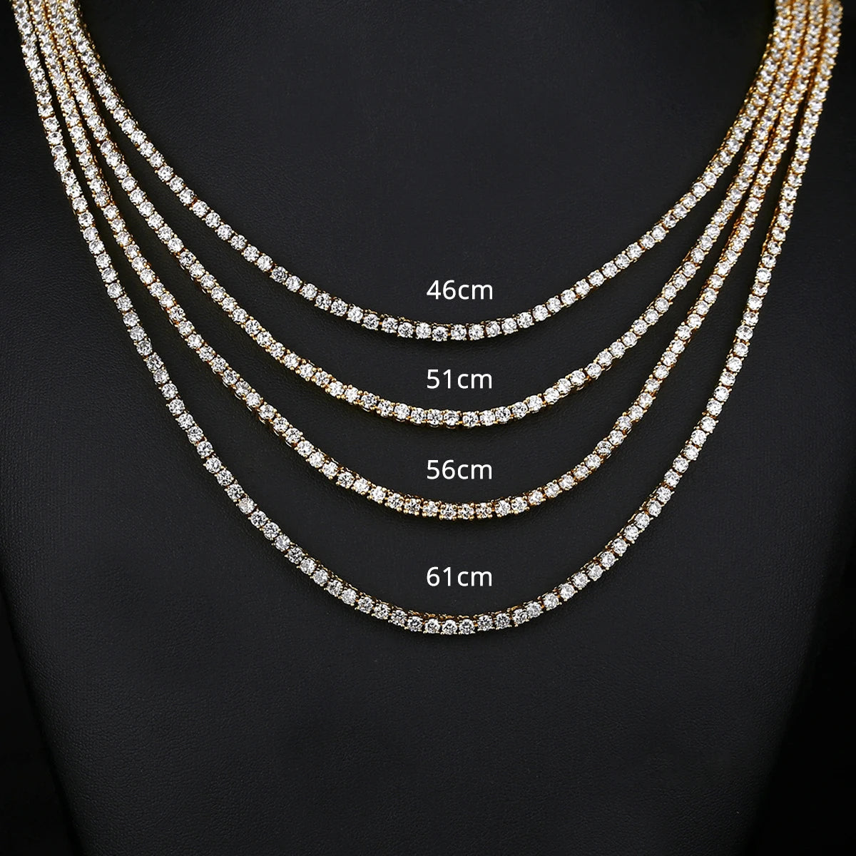 3mm Hiphop Bling Jewelry 18k Gold Iced Out Diamond Copper Zircon Tennis Chain CZ Tennis Necklace