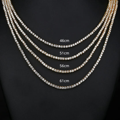 3mm Hiphop Bling Jewelry 18k Gold Iced Out Diamond Copper Zircon Tennis Chain CZ Tennis Necklace