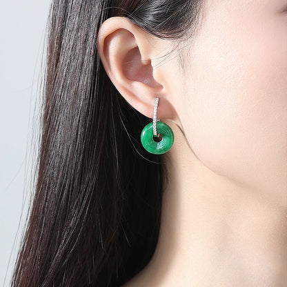 LUOTEEMI New Come Tiny CZ Zirconia Paved Huggie Clip on Earrings with Green Circle Round Jade Fashion Jewellery Women Earrings