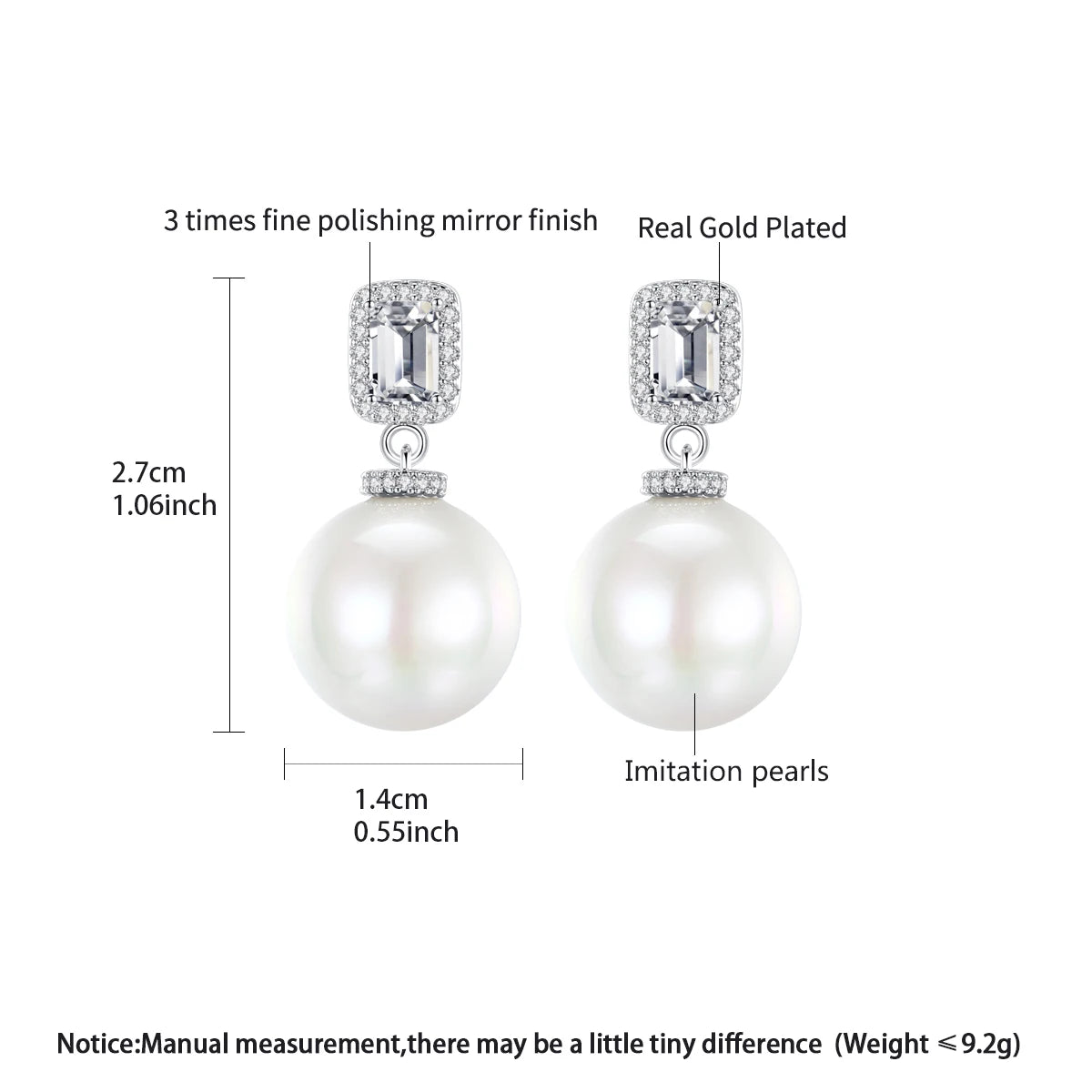 LUOTEEMI Bridal Wedding Luxury Big White Imitation Pearl Zircon Drop Earrings for Women High Quality Jewelry Ear Rings