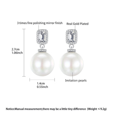 LUOTEEMI Bridal Wedding Luxury Big White Imitation Pearl Zircon Drop Earrings for Women High Quality Jewelry Ear Rings