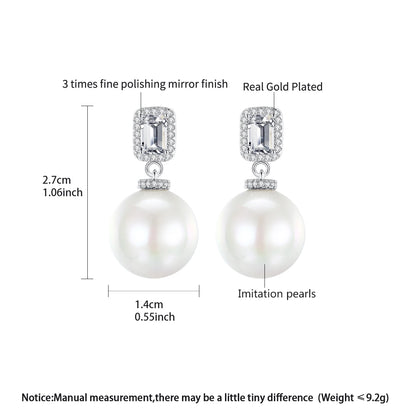 LUOTEEMI Bridal Wedding Luxury Big White Imitation Pearl Zircon Drop Earrings for Women High Quality Jewelry Ear Rings