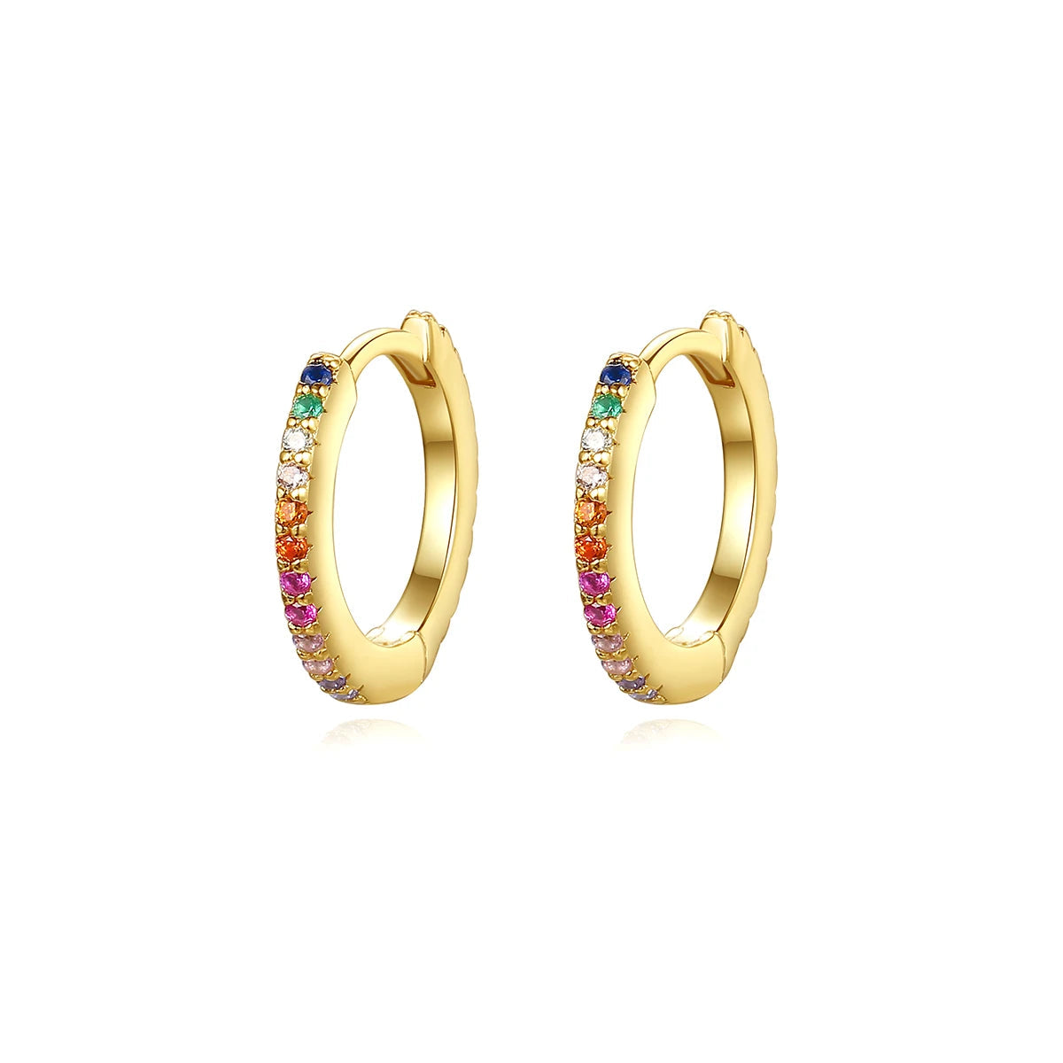 CZCITY Rainbow CZ Paved Woman Diamond Jewelry 14K Gold Zircon Plated Huggie Hoop Earring