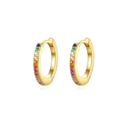 CZCITY Rainbow CZ Paved Woman Diamond Jewelry 14K Gold Zircon Plated Huggie Hoop Earring