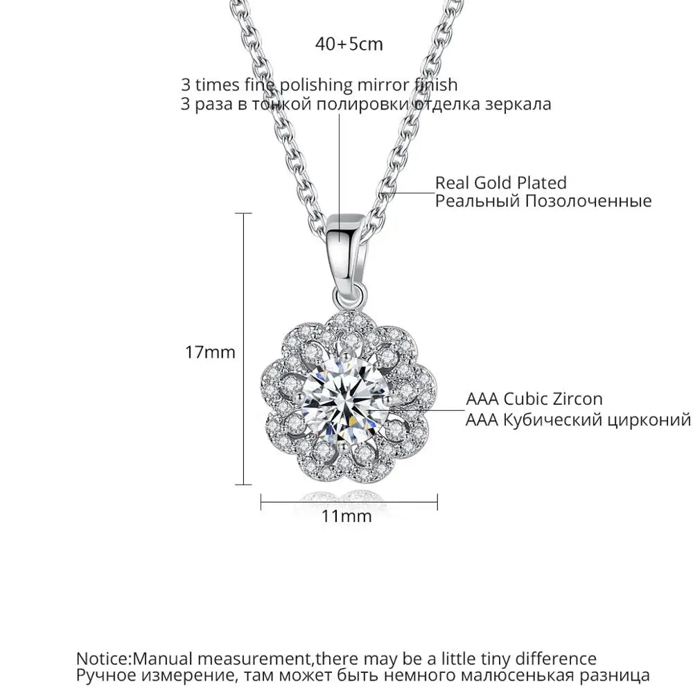 CZCITY Elegent Cubic Zircon Flower Round Pendant of Gold Plating Necklace for Woman Engagement Jewelry