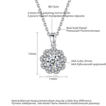 CZCITY Elegent Cubic Zircon Flower Round Pendant of Gold Plating Necklace for Woman Engagement Jewelry